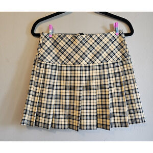 Womens Yellow Plaid Elastic School Girl Skirt Waist 28" Clueless 90's Labijou M